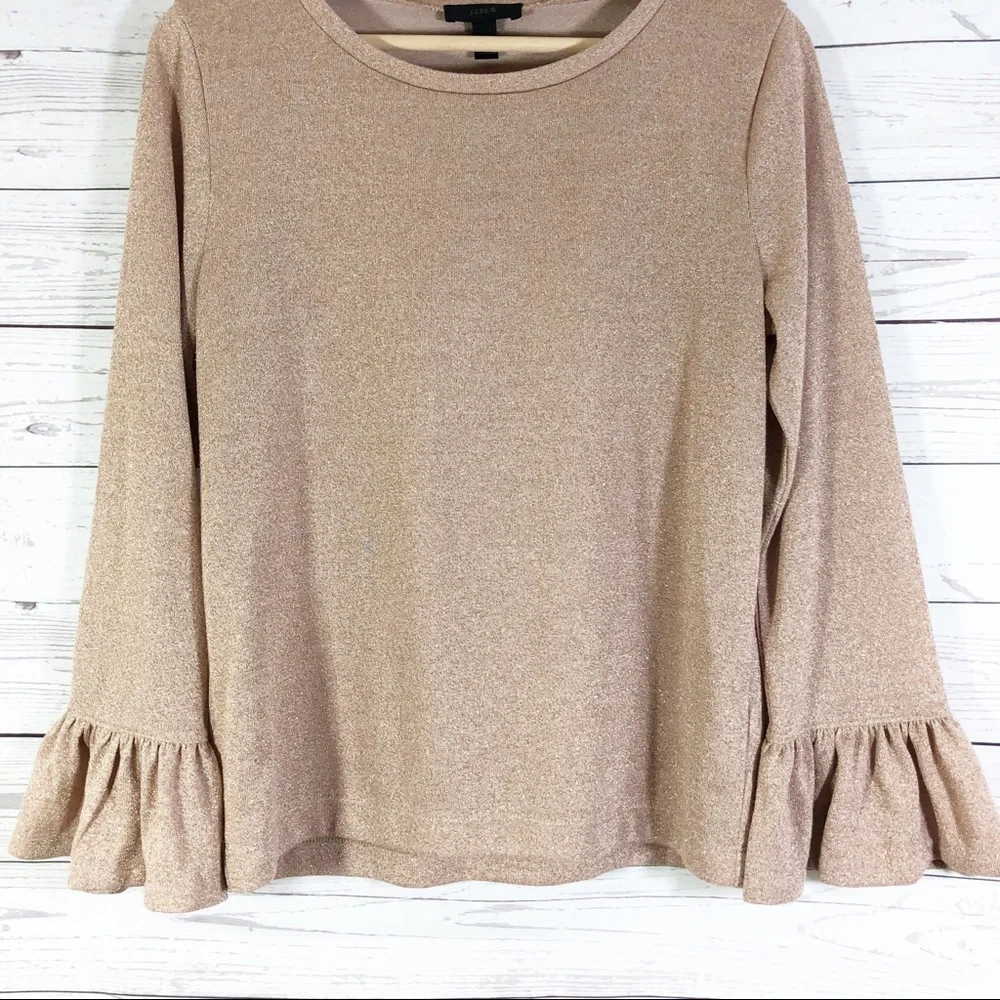 J Crew Glittered Ruffle Pullover Sweater Top Long Sleeves Sz M